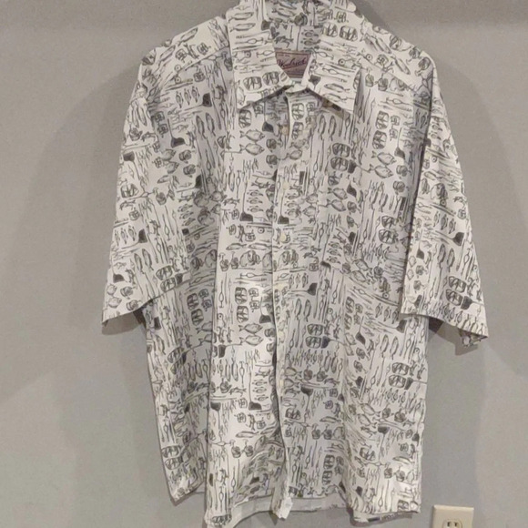 Woolrich rugged wear mens xlarge fishing print short sleeve button down - Picture 1 of 4